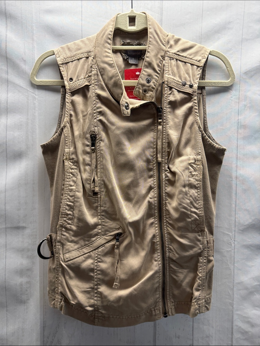 Evereve Braeve NWT Khaki The Itasca Utility Moto Vest Size Small